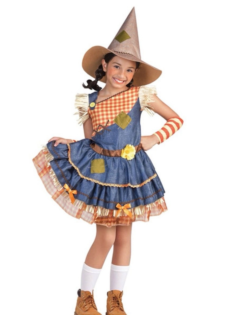 NWT Celebrate! Girls' Scarecrow Sweetie Costume - Orange & Blue (Size 6/6X)